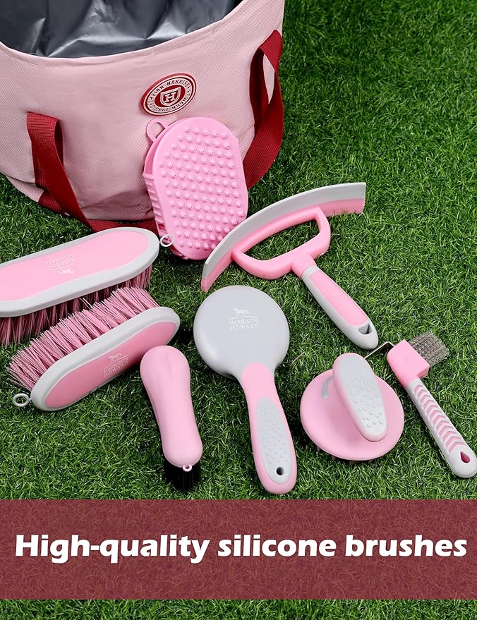Horse Grooming Kit, 9-Piece Grooming Tools Set for Daily Horse Care – Includes All Essential Tools for Everyday Grooming Pink