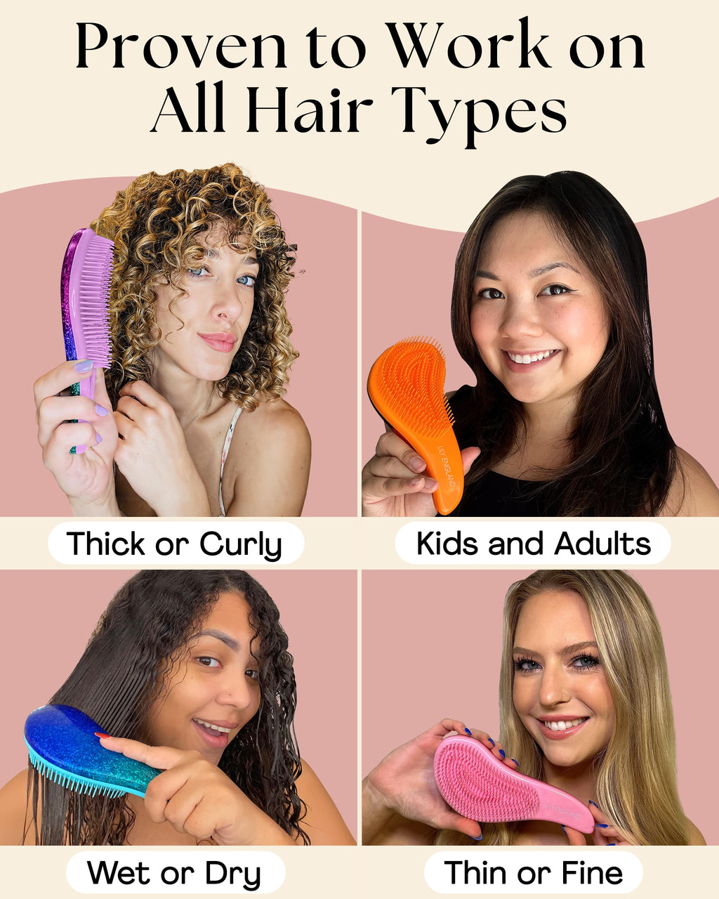 Lily England Detangler Brush & Comb Set - Lightweight Wide Tooth Detangling Tool for Women & Kids - Smooths Curly, Straight, Dry, Fine, & Thick Hair, Purple