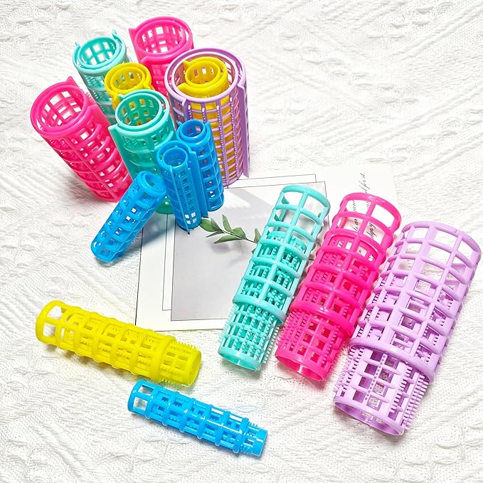 30Pcs Plastic Hair Curlers Set, Snap on Rollers Self Grip Heatless Rollers Hairdressing Curlers No Heat Curlers for Long Medium Short Thin Fine Hair with Mini Comb (5 Sizes) ﻿