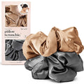 Kitsch Satin Scrunchies for Women - No Crease, Frizz Control | Softer Than Silk Scrunchies Gentle On Hair Scrunchies for All Hair Types | Stylish Hair Accessories - Charcoal & Gold, 2pcs
