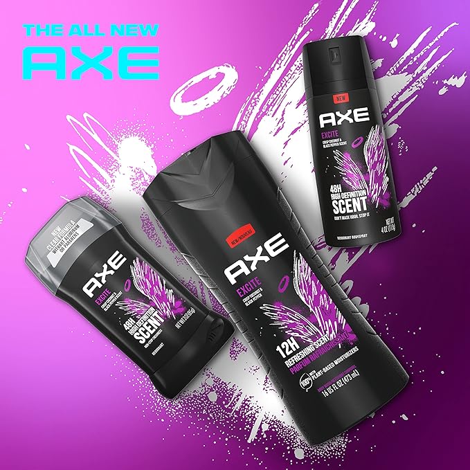 AXE Crisp Coconut & Black Pepper Body Wash 4 Count 12h Refreshing Scent Excite Men's Body Wash with 100% Plant-Based Moisturizers 16 oz