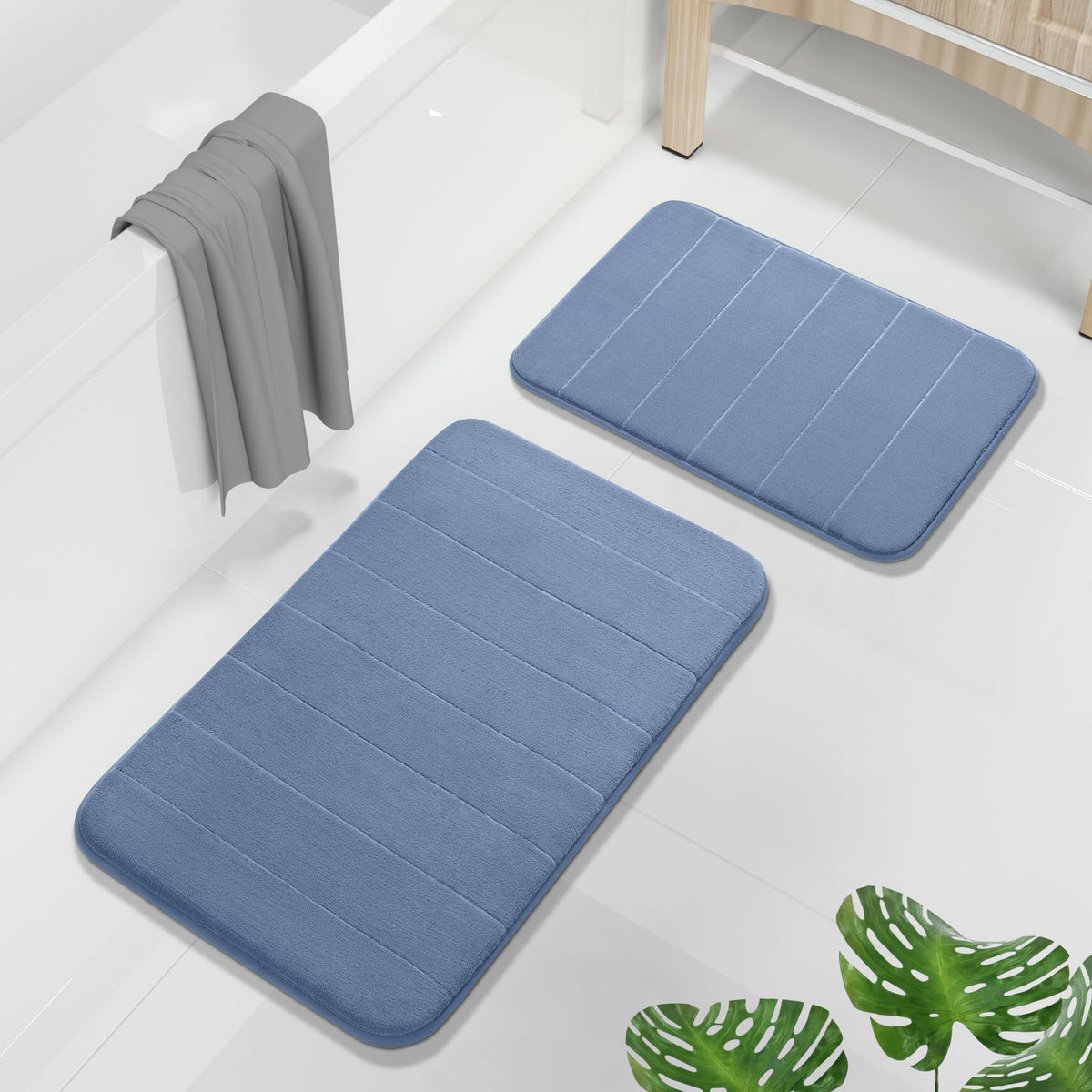 Yimobra Memory Foam Bathroom Mat Set, 24 x 17 & 24 x 20 in, Navy Blue