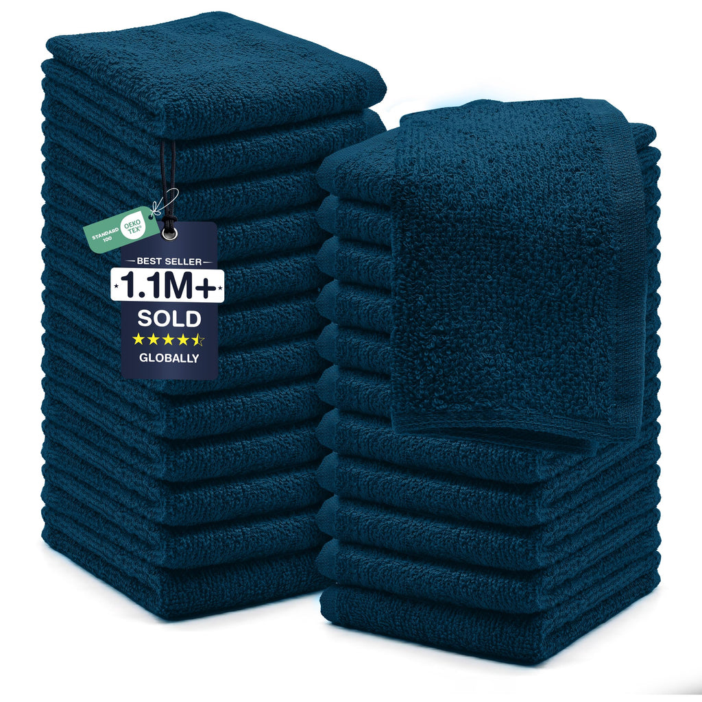 DAN RIVER 24 Pack Cotton Wash Cloths Set for Showering [12x12] Blue Opal