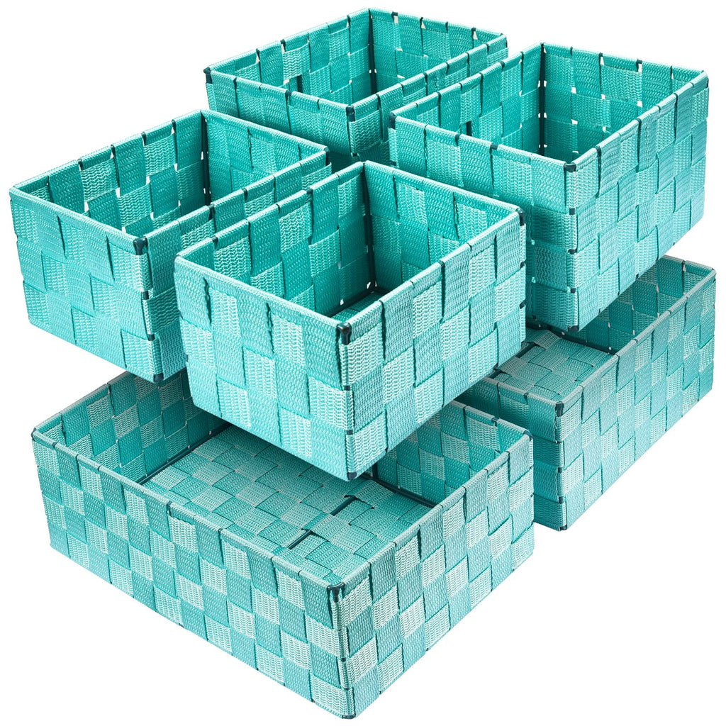 Storage Baskets: 6 Pack Stackable Woven Storage Bins, Aqua