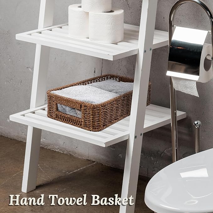 Baskets for Organizing, Small Wicker, Storage Bins for Bathroom and Toilet Paper Rolls, Hand Woven Tank Topper with Handle, Set of 2, Toffee