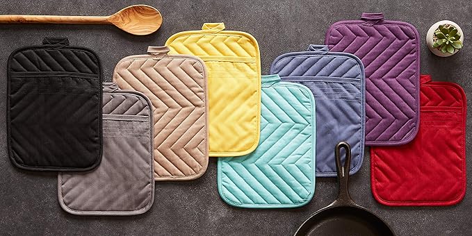 DII Heat Resistant Quilted Cotton Pot Holder Set, Designed with Space to Personalize Allowing a Customized Design, 7x9, Red, 3 Count