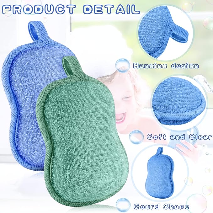 Tatuo 4 Pieces Baby Bath Sponge Toddler Bath Sponge Soft Comfy Cotton Absorbent Loofah for Kids Babies Boy Girl(Green, Blue)