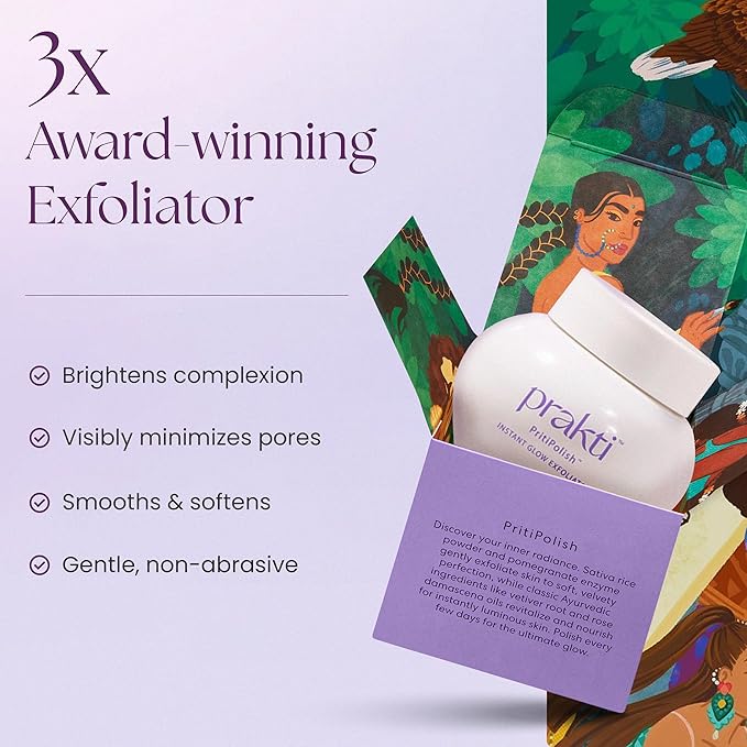 Prakti PritiPolish Instant Glow Exfoliator, Gentle Facial Scrub Clears & Minimizes Pores, Instantly Smooths & Softens with Natural AHAs, 1 oz