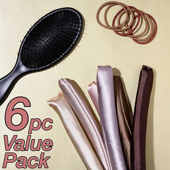 Expressions 6pc Satin Curling Rods - Super Soft Hair Accessories for Women - Flexible Curlers for Everyday Styling, Natural Waves & Spiral Curls