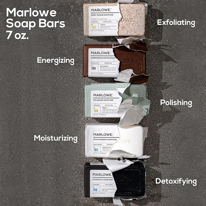 MARLOWE. Coffee Bar Soap, Exfoliating Body Scrub for Men, 7 oz (3 Bars)