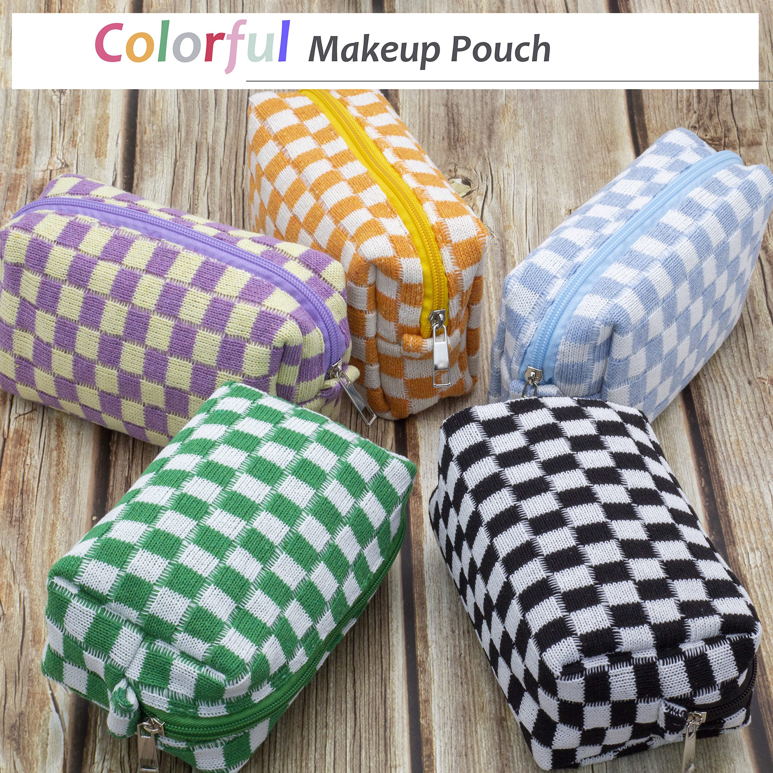 PAZIMIIK Checkered Makeup Bag for Purse Portable Zipper Make Up Pouch Small Cosmetic Case for Travel Accessories (2PCS Black Green)