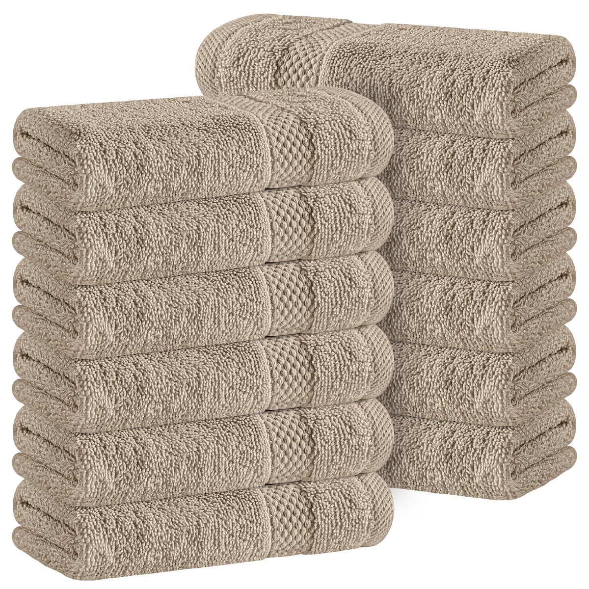 White Classic Luxury Dark Gray Washcloths 12 Pack - 13x13, Turkish Cotton