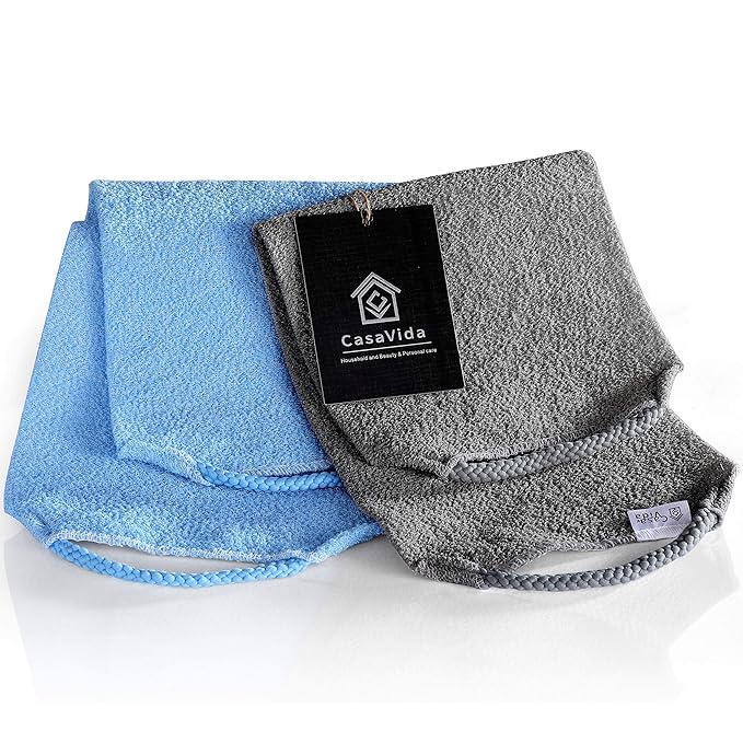 CASAVIDA Back Scrubber Towel for Shower, Gray + Blue, 2 Pack