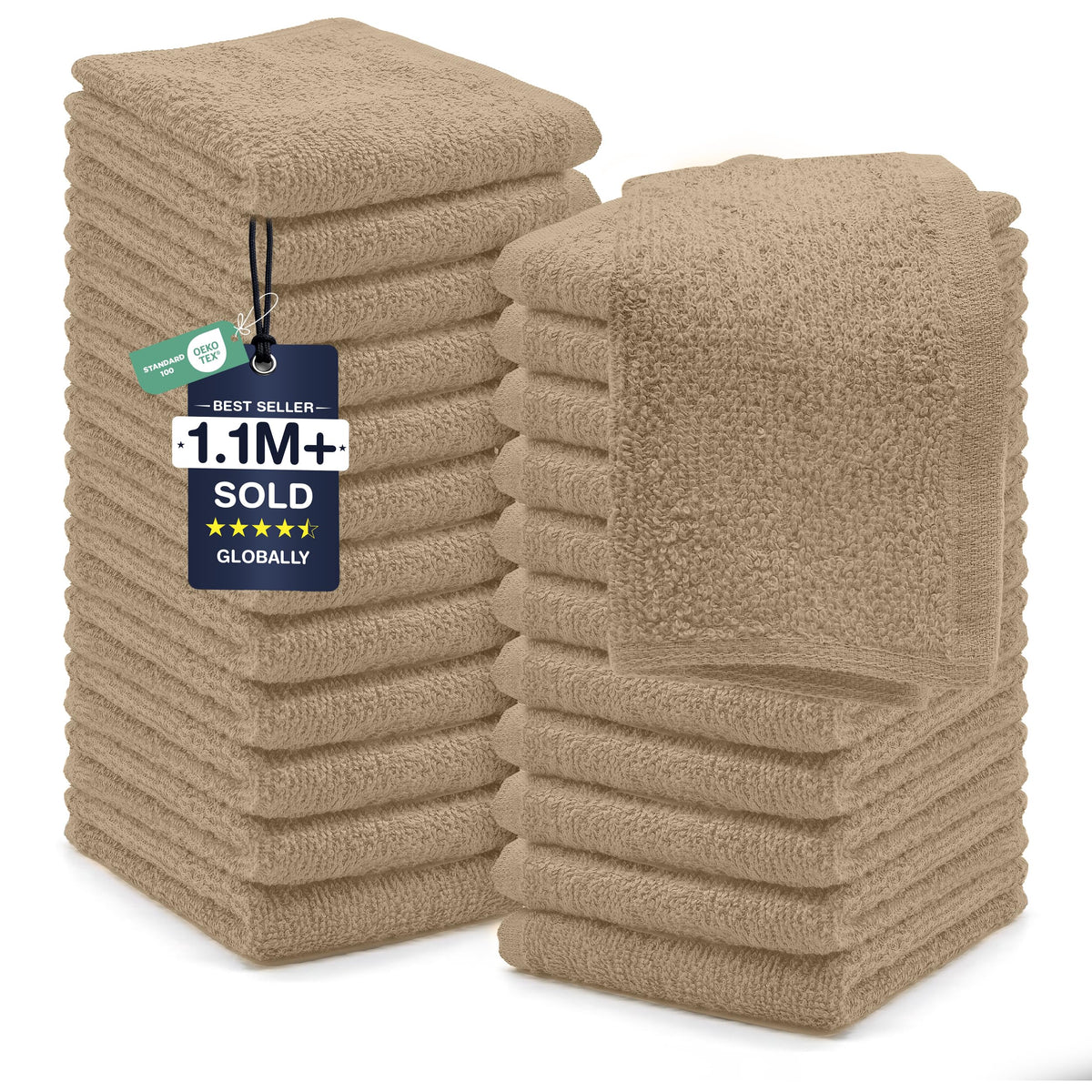 DAN RIVER 24 Pack Cotton Wash Cloths Set for Showering [12x12] Gray