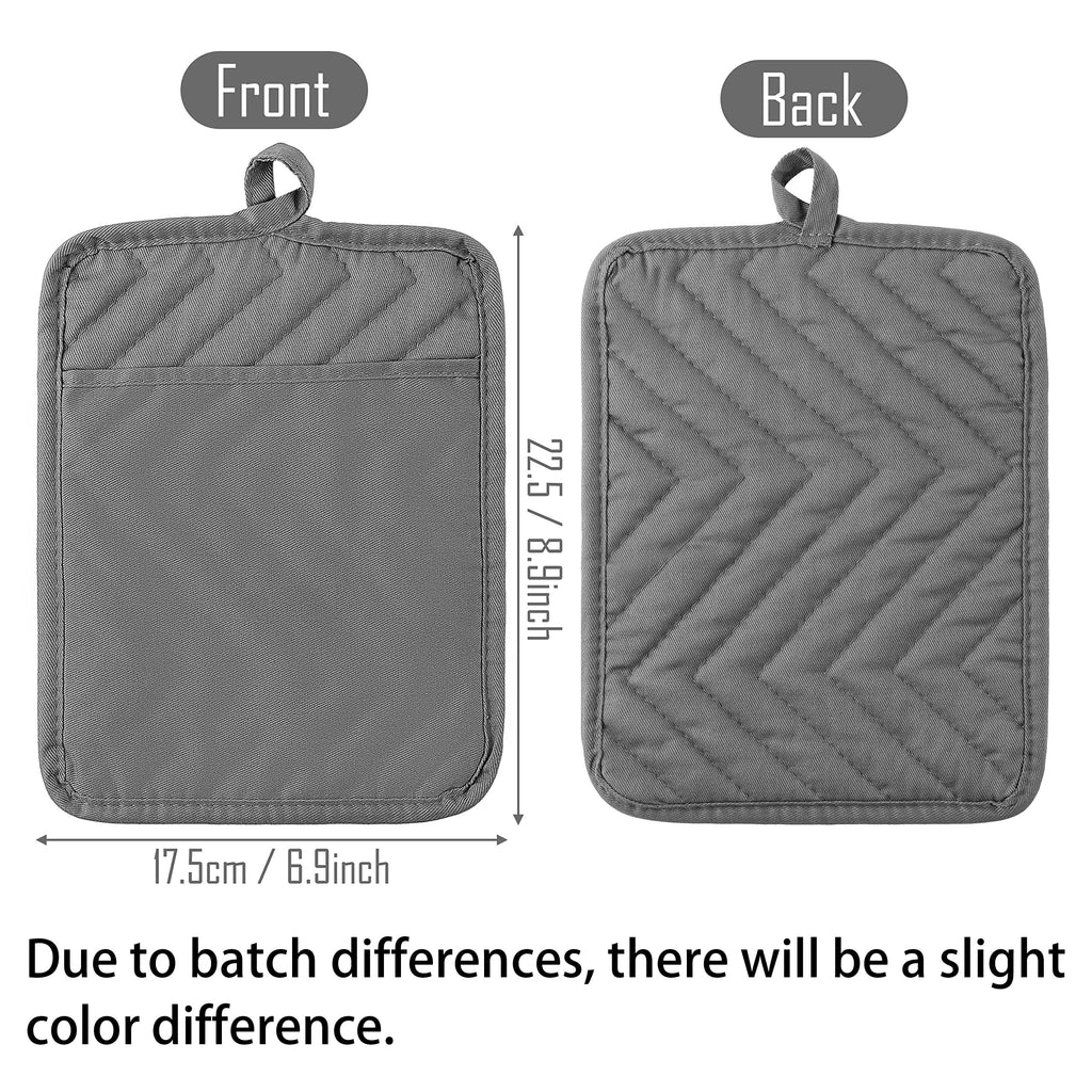 GROBRO7 5Pack Pot Holders for Kitchen Heat Resistant Cotton Potholder Multipurpose Hot Pad Machine Washable Oven Mitts with Pocket Potholders for Baking and Cooking 8.9 x 6.9 in Gray Black