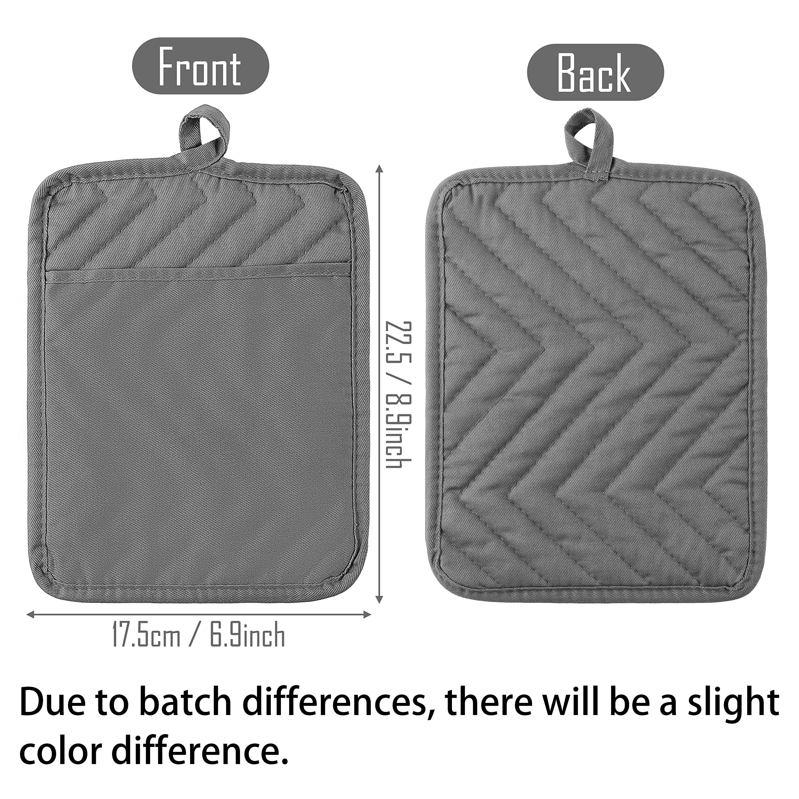GROBRO7 5Pack Pot Holders for Kitchen Heat Resistant Cotton Potholder Multipurpose Hot Pad Machine Washable Oven Mitts with Pocket Potholders for Baking and Cooking 8.9 x 6.9 in Gray Black