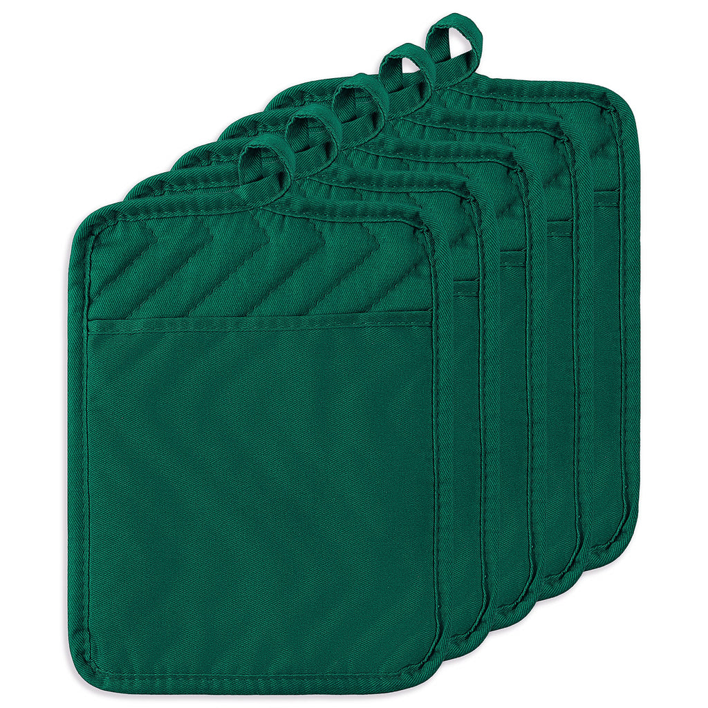 GROBRO7 5Pack Pocket Pot Holders Cotton Heat Resistant Potholder Multipurpose Hot Pads Machine Washable Oven Mitts Heat Pads for Daily Kitchen Baking and Cooking 8.9 x 6.9 in Dark Green