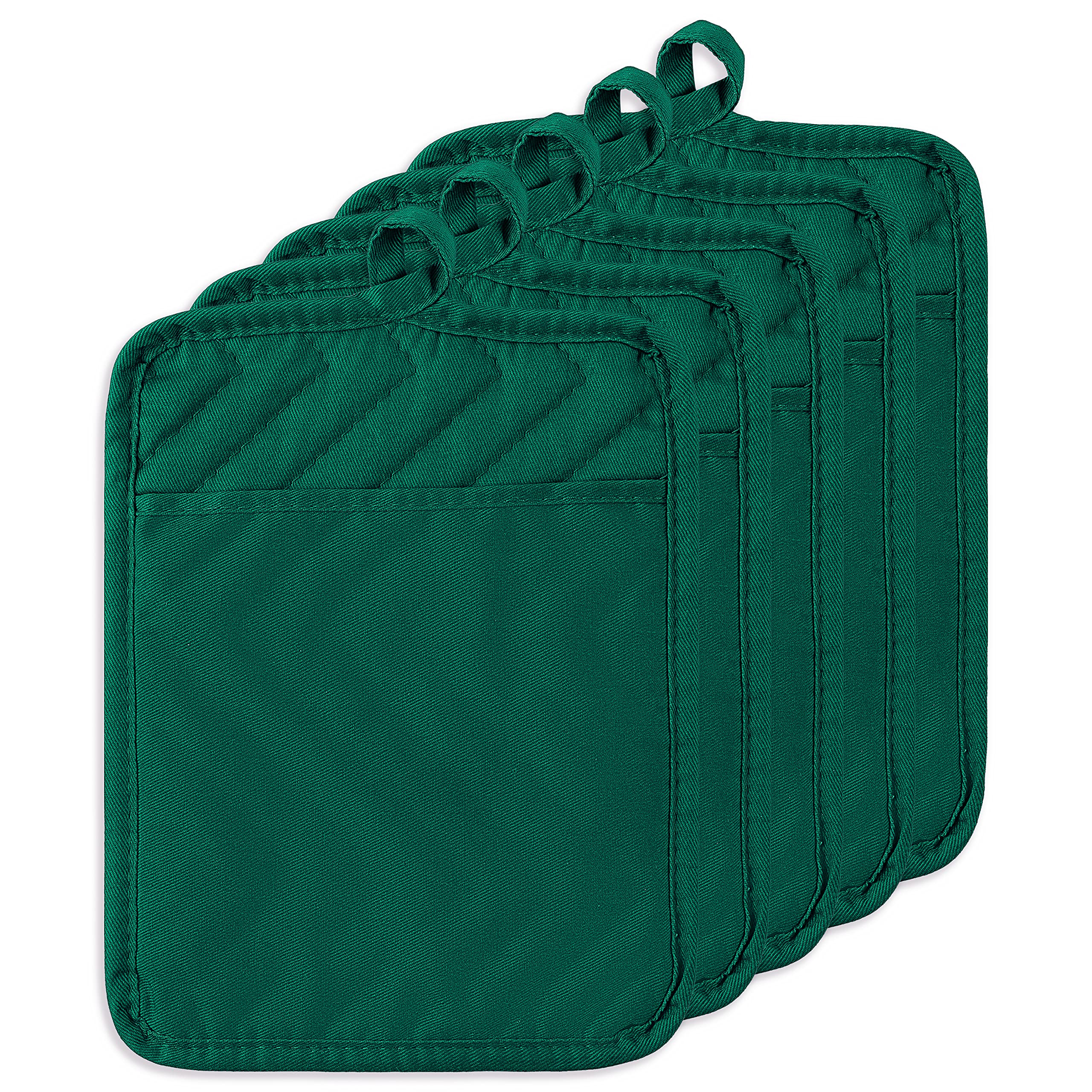 GROBRO7 5Pack Pocket Pot Holders Cotton Heat Resistant Potholder Multipurpose Hot Pads Machine Washable Oven Mitts Heat Pads for Daily Kitchen Baking and Cooking 8.9 x 6.9 in Dark Green