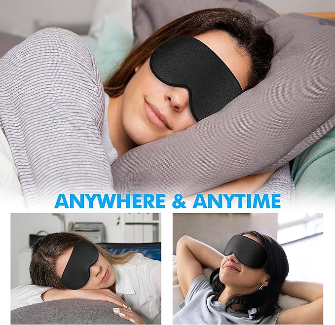 Sleep Eye Mask for Men Women, Lash Extensions 3D Sleeping Mask, Travel Blackout Night Blindfold Eye Shade Cover with Adjustable Strap (Ebony)
