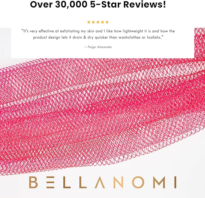 BELLANOMI African Exfoliating Net Sponge, Authentic, Ethically sourced from Nigeria, 45 inches Long, Back Scrubber for Daily use (Pink)