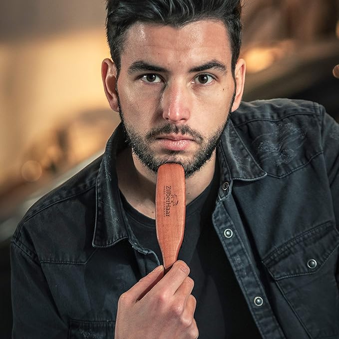 ZilberHaar Long Hair Brush - Soft Boar Bristles - Exfoliating and Conditioning for Men's Beards & Skin - Compatible with Beard Balms and Oils