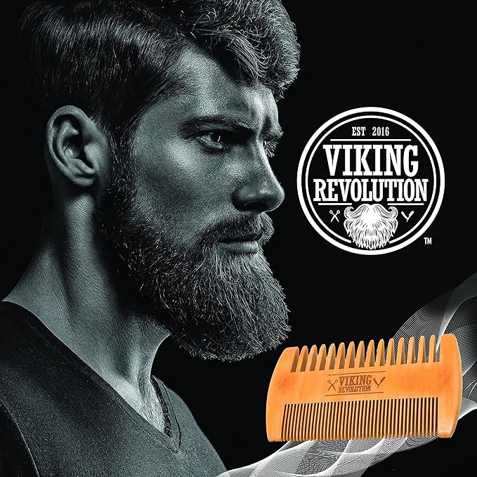Wooden Beard Comb & Case, Dual Action Fine & Coarse Teeth, Perfect for use with Balms and Oils, Top Pocket Comb for Beards & Mustaches by Viking Revolution