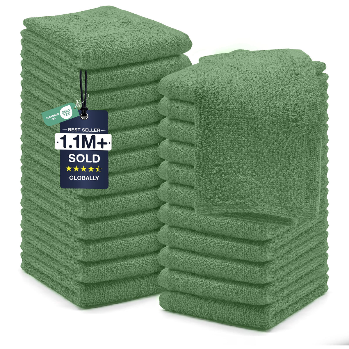 DAN RIVER 24 Pack Cotton Wash Cloths Set for Showering [12x12] Gray