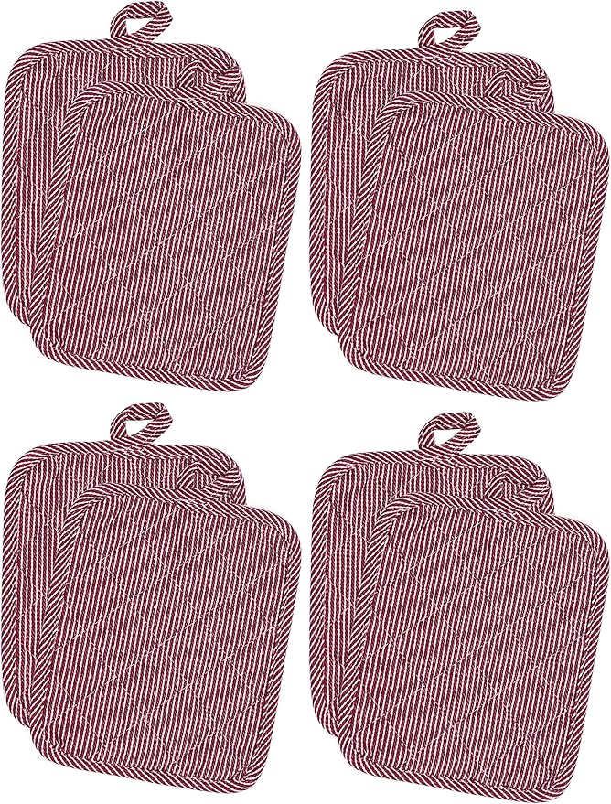 American Linen 8-Pack Heat Resistant Pot Holders & Hot Pads(Burgundy, 8 Pack)