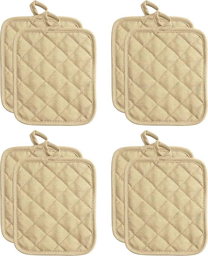 American Linen 8-Pack Heat Resistant Pot Holders & Hot Pads (Sand, 8 Pack)