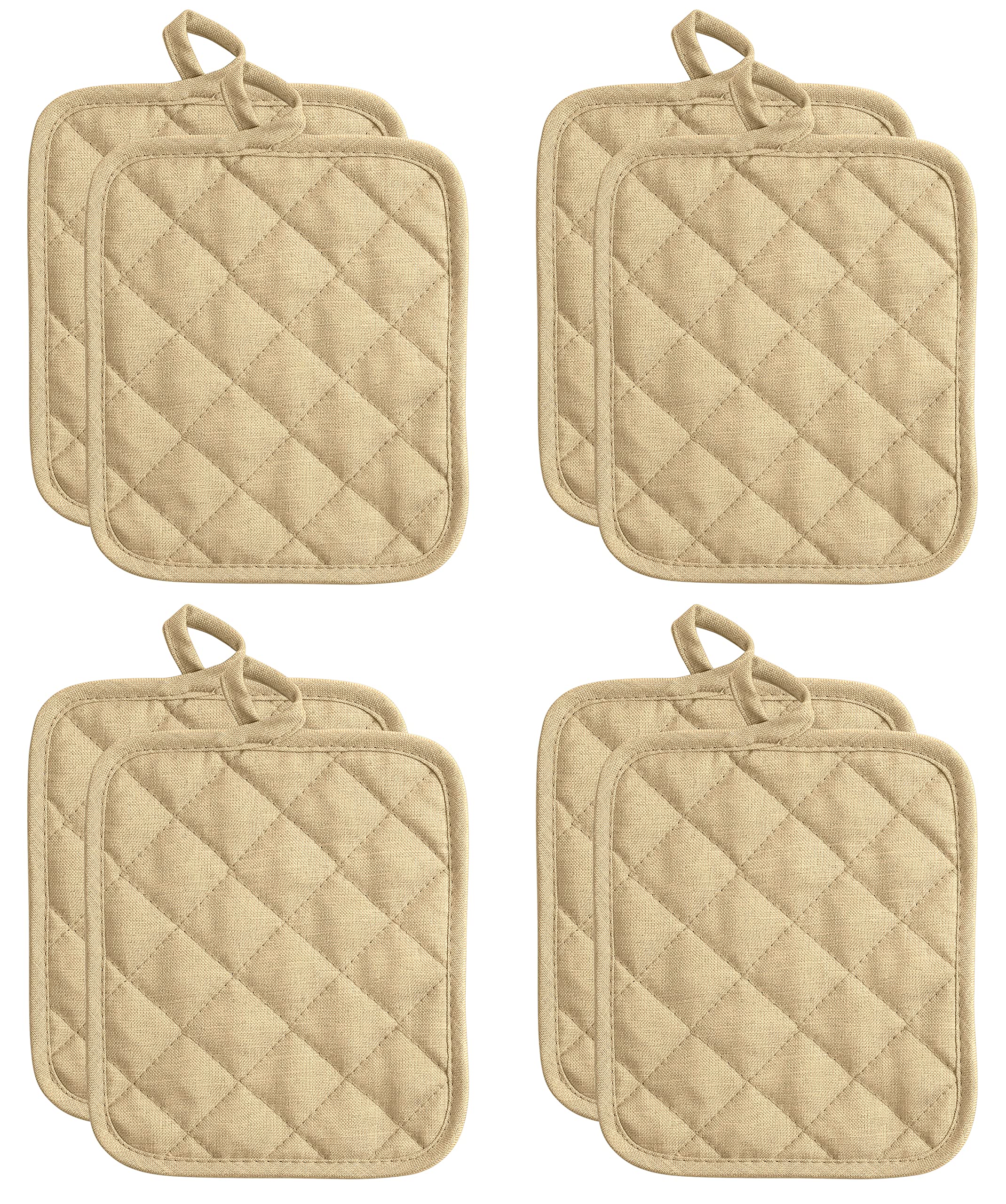 American Linen 8-Pack Heat Resistant Pot Holders & Hot Pads (Sand, 8 Pack)