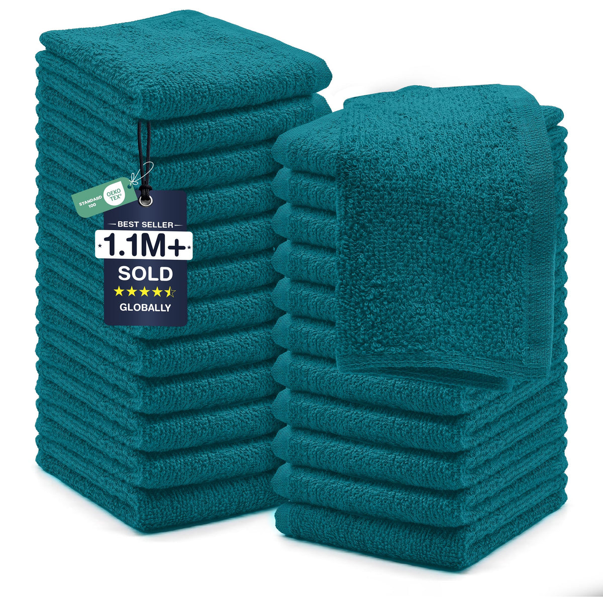 DAN RIVER 24 Pack Cotton Wash Cloths Set for Showering [12x12] Gray