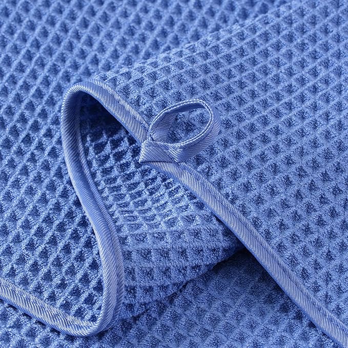 Microfiber Waffle Face Towels, 4 Pieces, Soft, Absorbent, Fast Drying, Lint Free 430 GSM (Dark Blue)