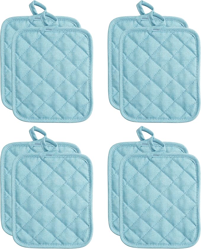 American Linen 8-Pack Heat Resistant Pot Holders & Hot Pads (Aqua, 8 Pack)