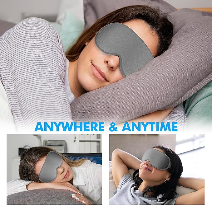 Sleep Eye Mask for Men Women, Lash Extensions 3D Sleeping Mask, Travel Blackout Night Blindfold Eye Shade Cover with Adjustable Strap (Ash Grey)