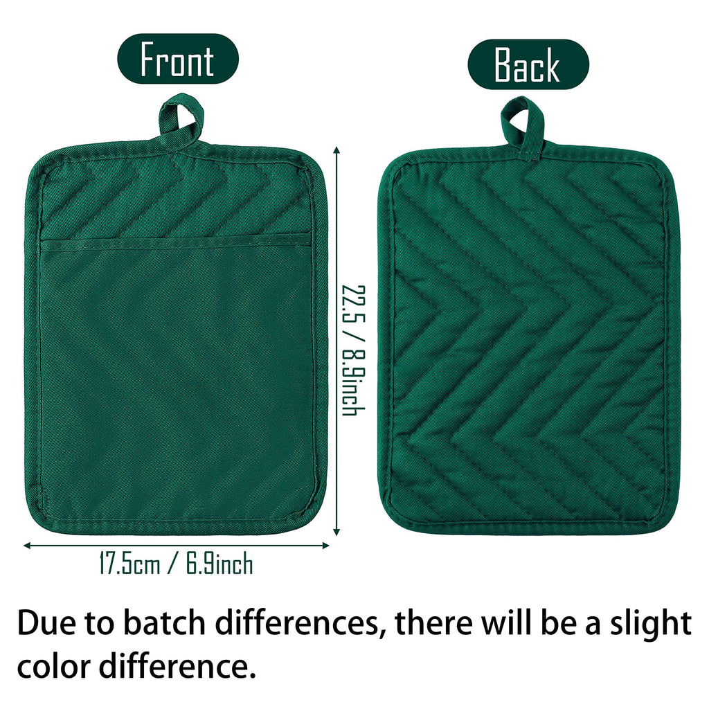GROBRO7 5Pack Pocket Pot Holders Cotton Heat Resistant Potholder Multipurpose Hot Pads Machine Washable Oven Mitts Heat Pads for Daily Kitchen Baking and Cooking 8.9 x 6.9 in Dark Green