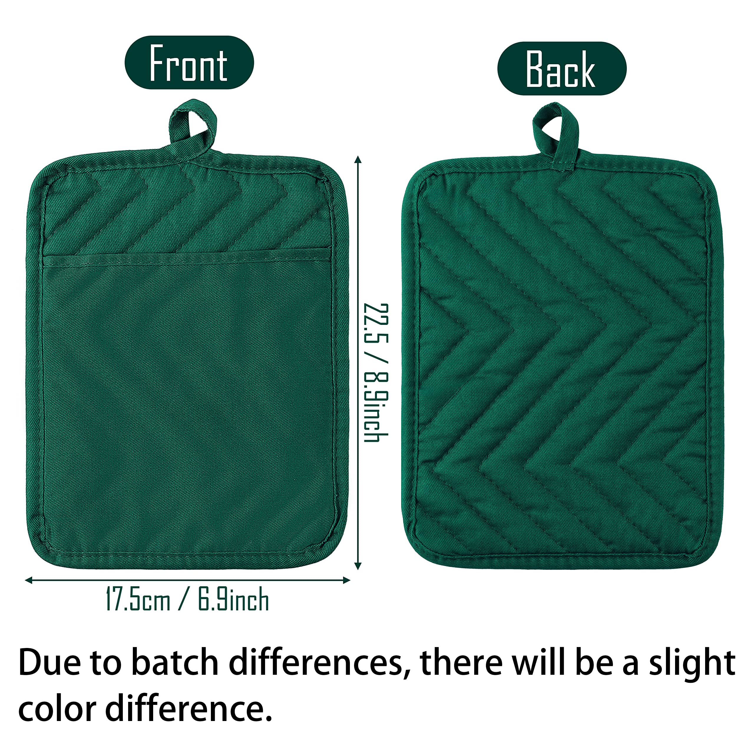 GROBRO7 5Pack Pocket Pot Holders Cotton Heat Resistant Potholder Multipurpose Hot Pads Machine Washable Oven Mitts Heat Pads for Daily Kitchen Baking and Cooking 8.9 x 6.9 in Dark Green