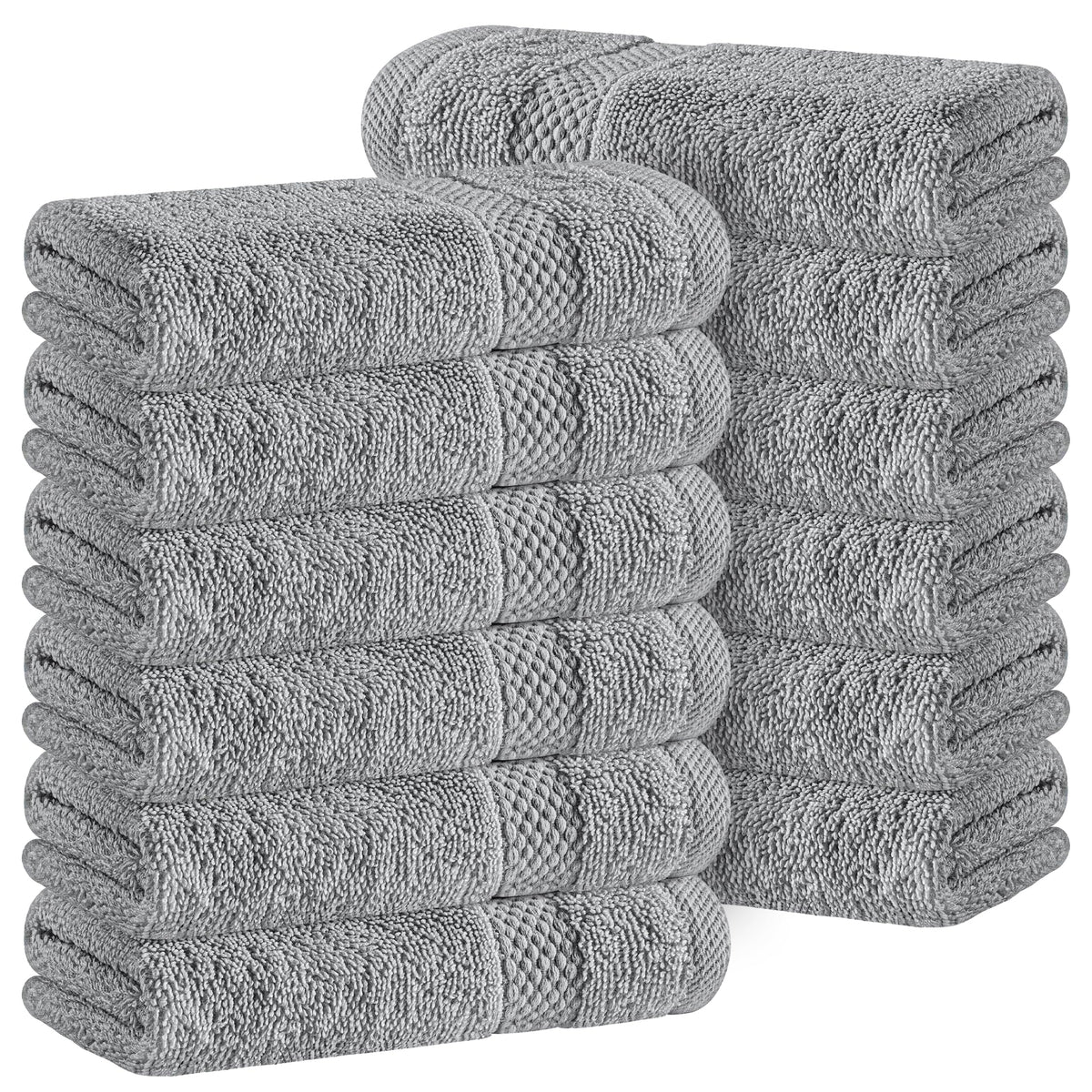 White Classic Luxury Dark Gray Washcloths 12 Pack - 13x13, Turkish Cotton